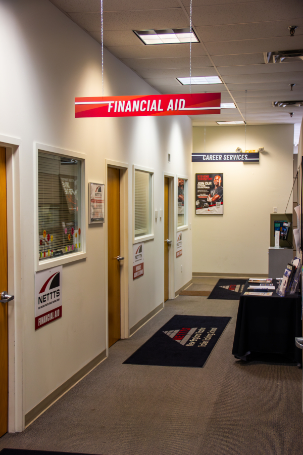 Hallway of the North Andover location showing financial aid and student services offices