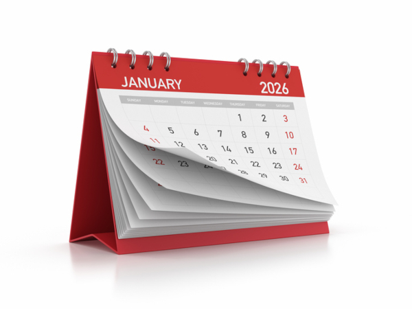A desk calendar with a date of January 2026